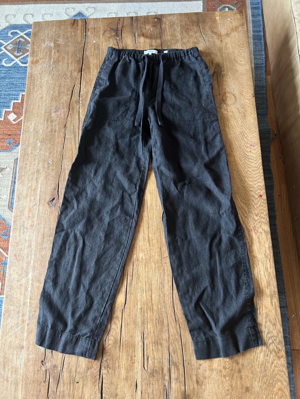 Vince. Black straight-wide leg trouser 100% HEMP Women's Pants xs